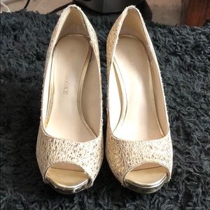 Gold open toed heels
